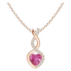 Colgante Corazón Infinito Zafiro Rosa Natural 0,25ct Diamantes en Oro Rosa de 14K