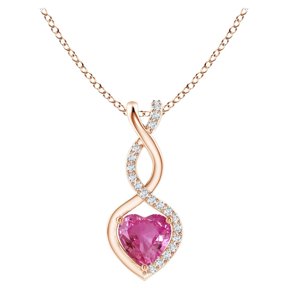 Colgante Corazón Infinito Zafiro Rosa Natural 0,55ct Diamantes en Oro Rosa de 14K en venta