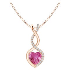 Natural 0.55ct Pink Sapphire Infinity Heart Pendant Diamonds in 14K Rose Gold