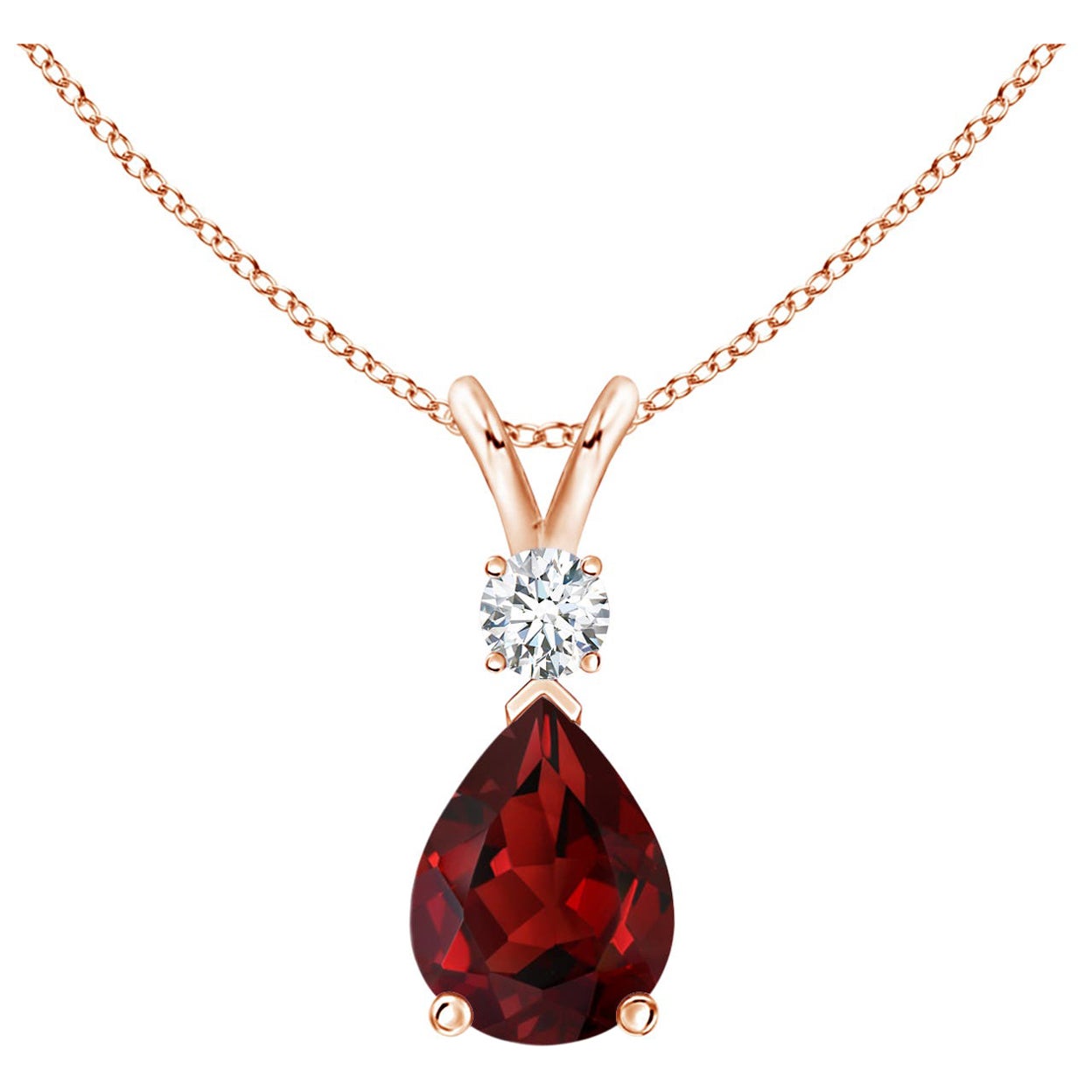 ANGARA Natural 1.30ct Garnet Teardrop Pendant with Diamond in 14K Rose Gold For Sale