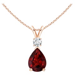 ANGARA Natural 1.30ct Garnet Teardrop Pendant with Diamond in 14K Rose Gold