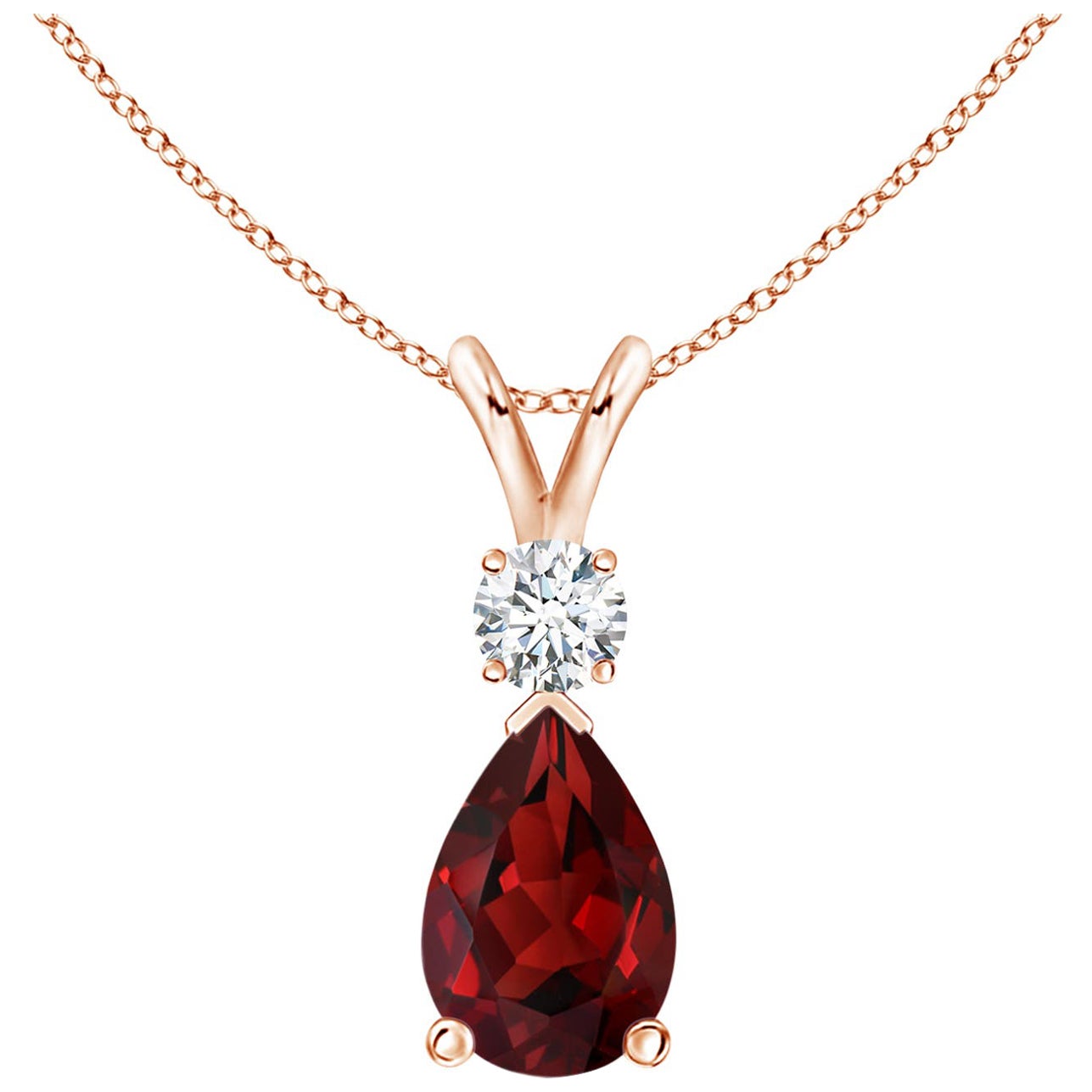 ANGARA Natural 1.80ct Garnet Teardrop Pendant with Diamond in 14K Rose Gold For Sale