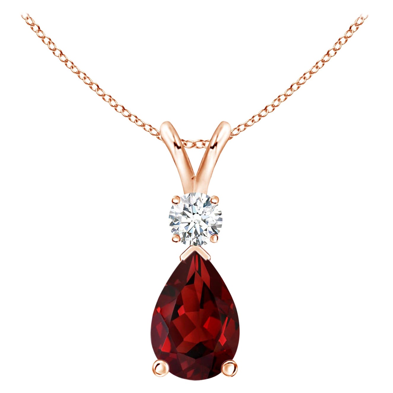 ANGARA Natural 1.80ct Garnet Teardrop Pendant with Diamond in 14K Rose Gold