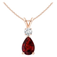ANGARA Natural 1.80ct Garnet Teardrop Pendant with Diamond in 14K Rose Gold