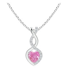 Colgante Corazón Infinito Zafiro Rosa Natural 0,25ct Diamantes en Oro Blanco 14K