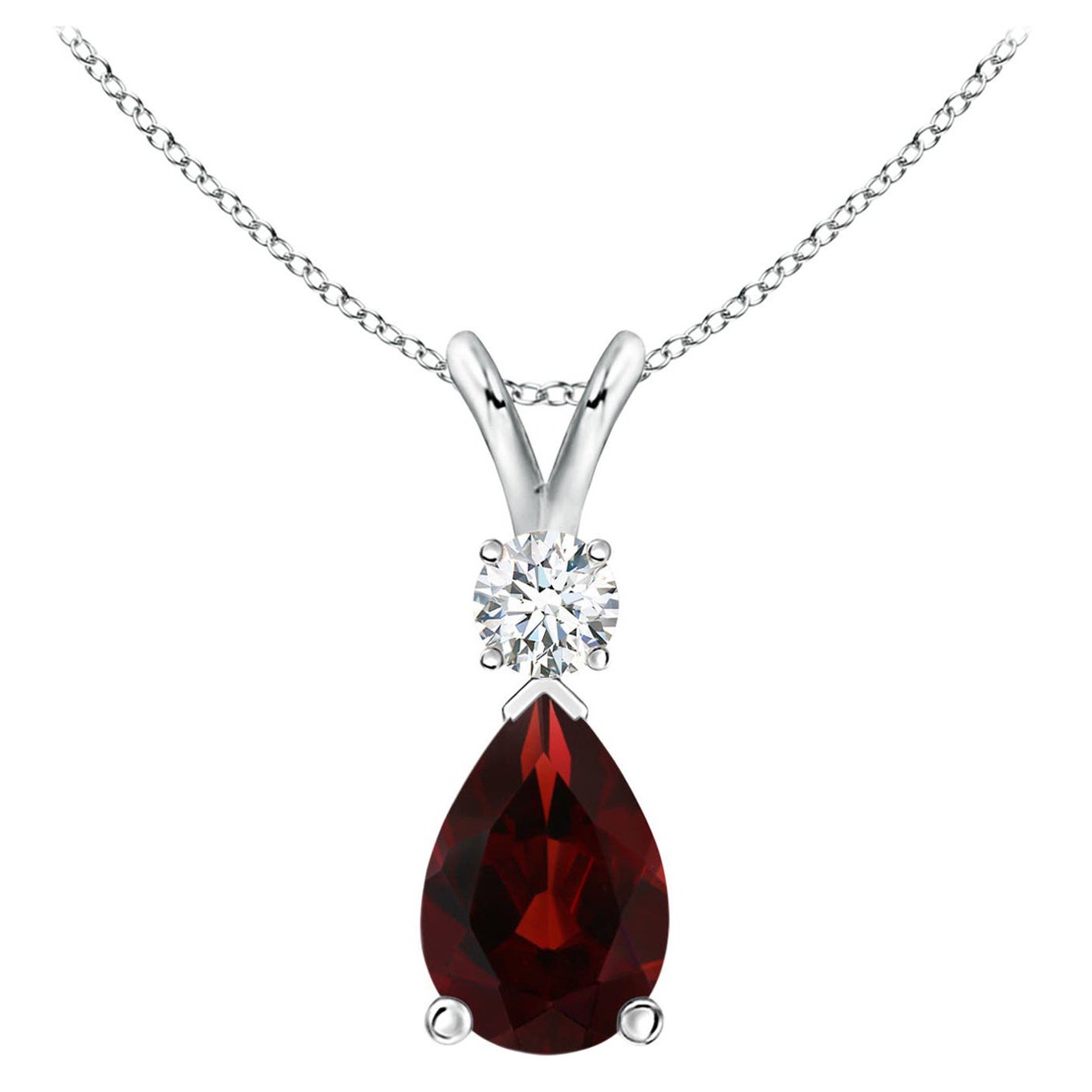 ANGARA Natural 2.10ct Garnet Teardrop Pendant with Diamond in 14K White Gold For Sale
