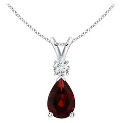 ANGARA Pendentif en or blanc 14 carats avec grenat naturel en forme de goutte d'eau de 2,10 carats et diamants