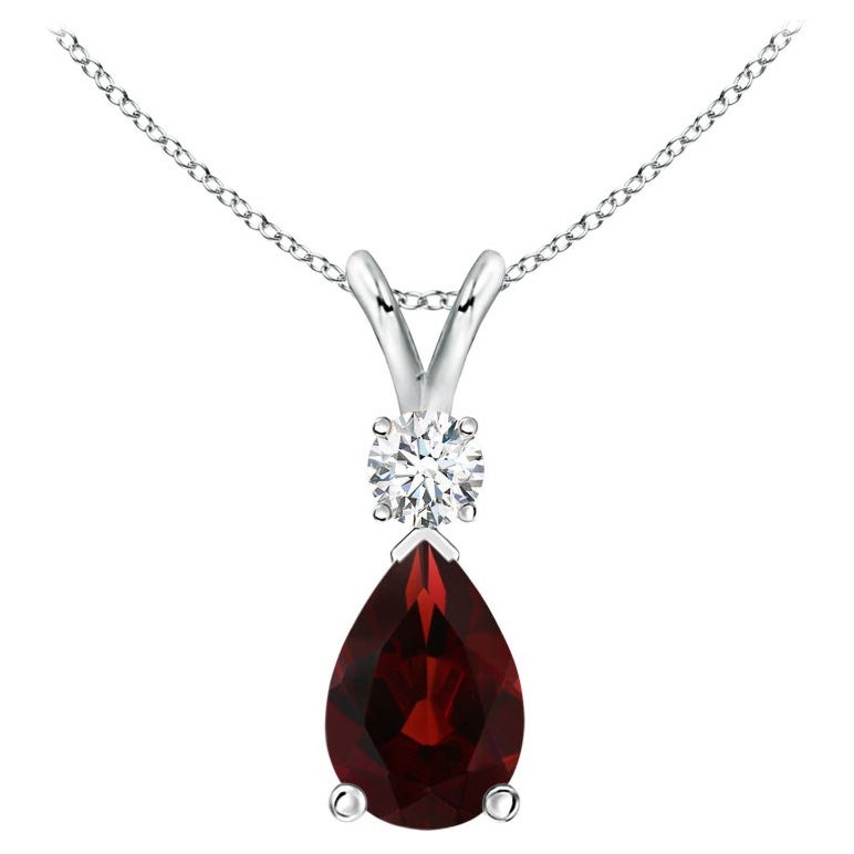 ANGARA Natural 3.50ct Garnet Teardrop Pendant with Diamond in Platinum