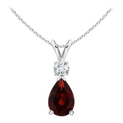 ANGARA Natural 1.80ct Garnet Teardrop Pendant with Diamond in Platinum