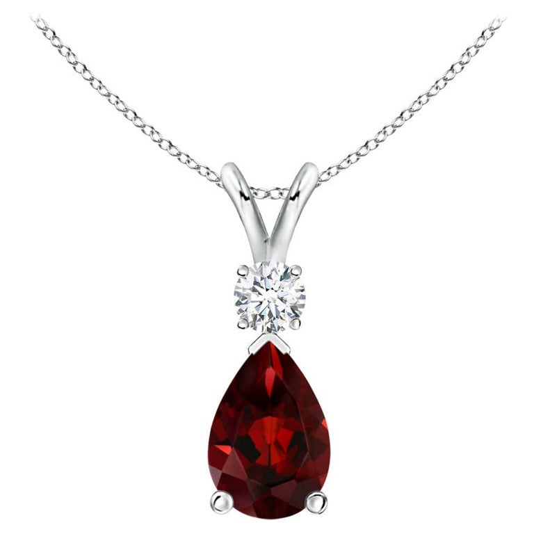 ANGARA Natural 2.10ct Garnet Teardrop Pendant with Diamond in Platinum