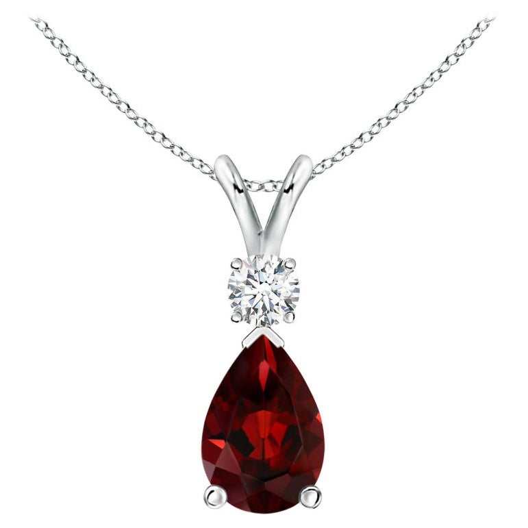 ANGARA Natural 3.50ct Garnet Teardrop Pendant with Diamond in Platinum