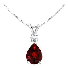 ANGARA Natural 1.30ct Garnet Teardrop Pendant with Diamond in Platinum