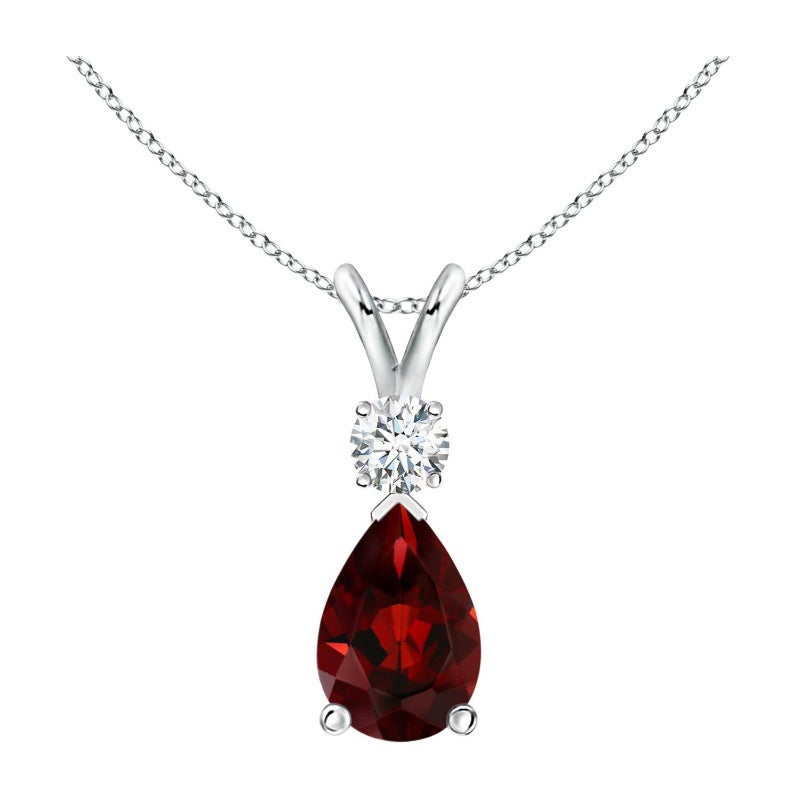 ANGARA Natural 1.80ct Garnet Teardrop Pendant with Diamond in Platinum