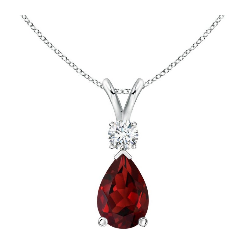 ANGARA Natural 2.10ct Garnet Teardrop Pendant with Diamond in Platinum