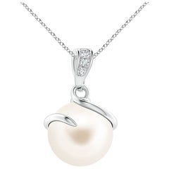 Freshwater Cultured Pearl Spiral Pendant with Diamonds in 14K White Gold
