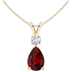 ANGARA Natural 2.10ct Garnet Teardrop Pendant with Diamond in 14K Yellow Gold