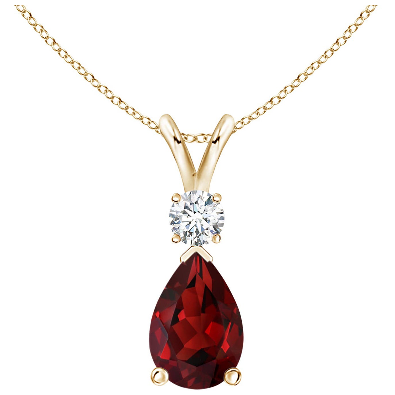 Natural 3.50ct Garnet Teardrop Pendant with Diamond in 14K Yellow Gold For Sale