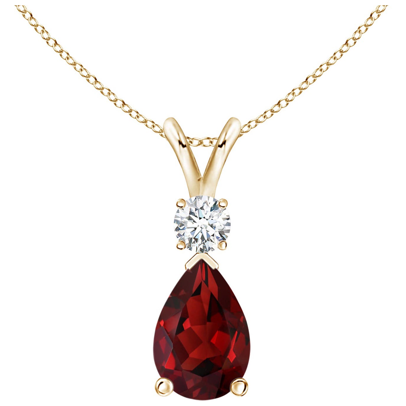 Pendentif goutte d'eau en or jaune 14 carats avec grenat naturel de 3,50 carats et diamants