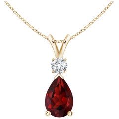 Natural 3.50ct Garnet Teardrop Pendant with Diamond in 14K Yellow Gold