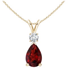 Natural 3.50ct Garnet Teardrop Pendant with Diamond in 14K Yellow Gold