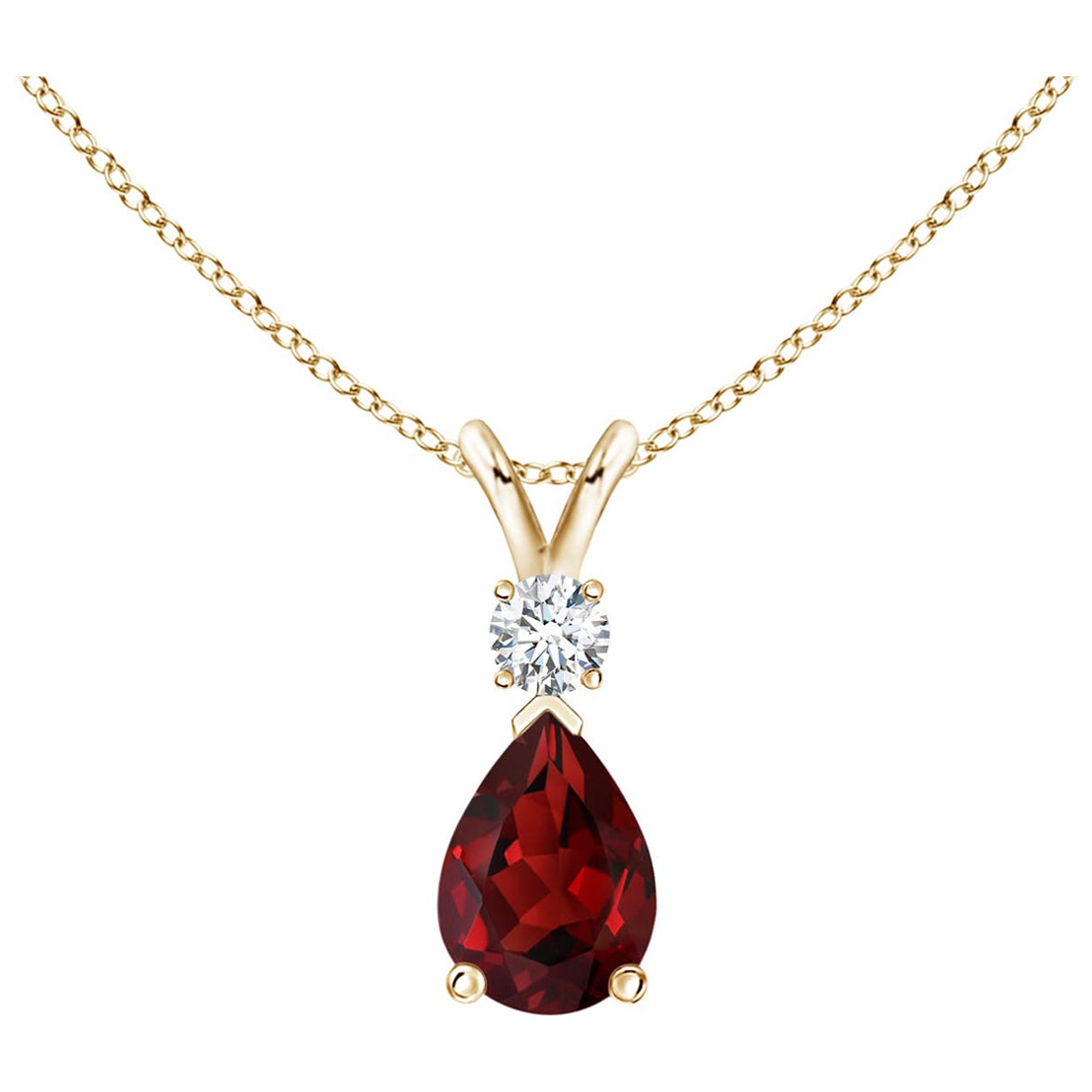 ANGARA Natural 0.85ct Garnet Teardrop Pendant with Diamond in 14K Yellow Gold For Sale