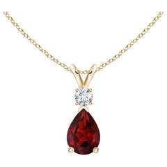 ANGARA Natural 0.85ct Garnet Teardrop Pendant with Diamond in 14K Yellow Gold