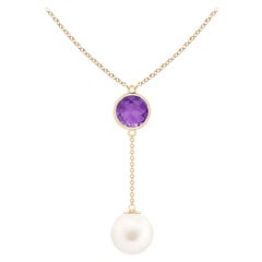 Collana Lariat con perle d'acqua dolce e ametista da 1,65 carati in oro giallo 14K