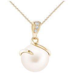 Freshwater Cultured Pearl Spiral Pendant with Diamonds in 14K Yellow Gold