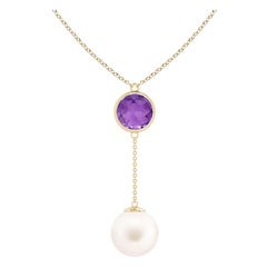 Freshwater Cultured Pearl & 2.85ct Amethyst Lariat Necklace in 14K Yellow Gold