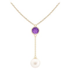Collana Lariat con perle d'acqua dolce e ametista da 0,65 carati in oro giallo 14K