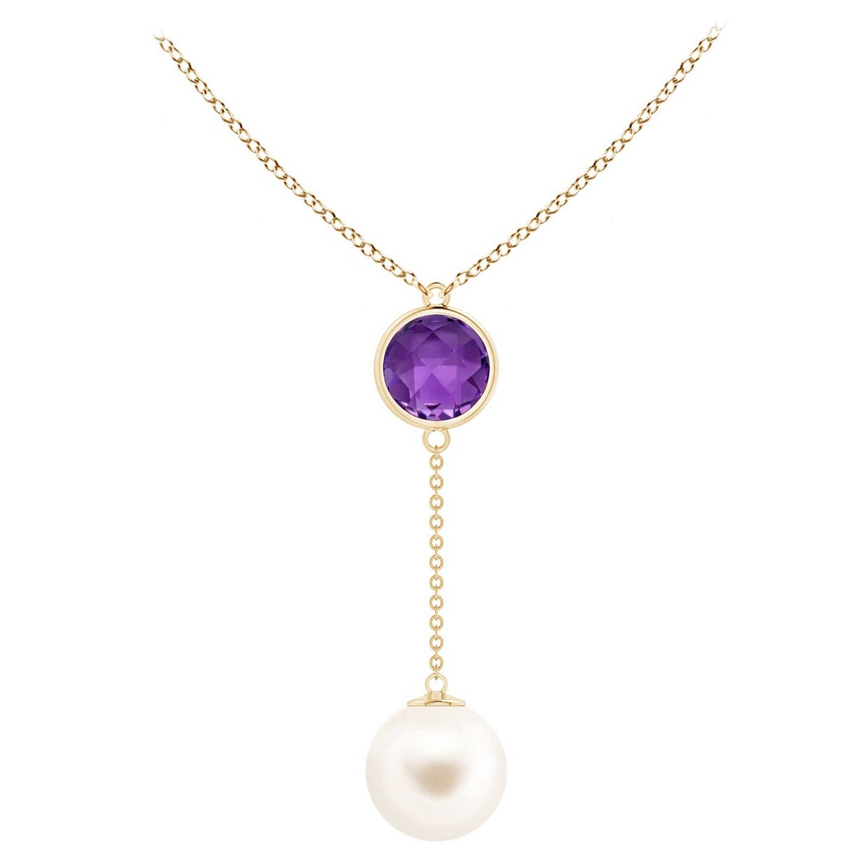 Collar lazo de perlas cultivadas de agua dulce y amatista de 1,65 ct en oro amarillo de 14 quilates