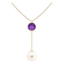 Collar lazo de perlas cultivadas de agua dulce y amatista de 1,65 ct en oro amarillo de 14 quilates