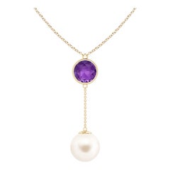 Collar lazo de perlas cultivadas de agua dulce y amatista de 2,85 ct en oro amarillo de 14 quilates