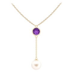 Collana Lariat con perle d'acqua dolce e ametista da 0,65 carati in oro giallo 14K
