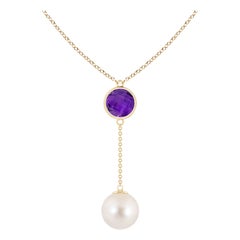 Collar lazo de perlas cultivadas de agua dulce y amatista de 1,65 ct en oro amarillo de 14 quilates