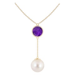 Freshwater Cultured Pearl & 2.85ct Amethyst Lariat Necklace in 14K Yellow Gold