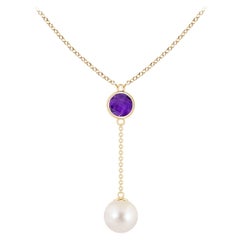 Collana Lariat con perle d'acqua dolce e ametista da 0,65 carati in oro giallo 14K