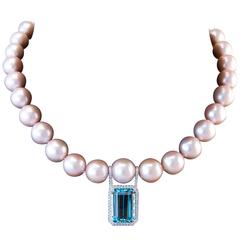 Necklace Aquamarine Pink Pearls white gold Necklace 11