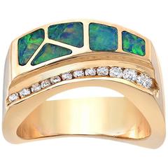 Trisko Inlaid Opal White Diamond Gold Ring