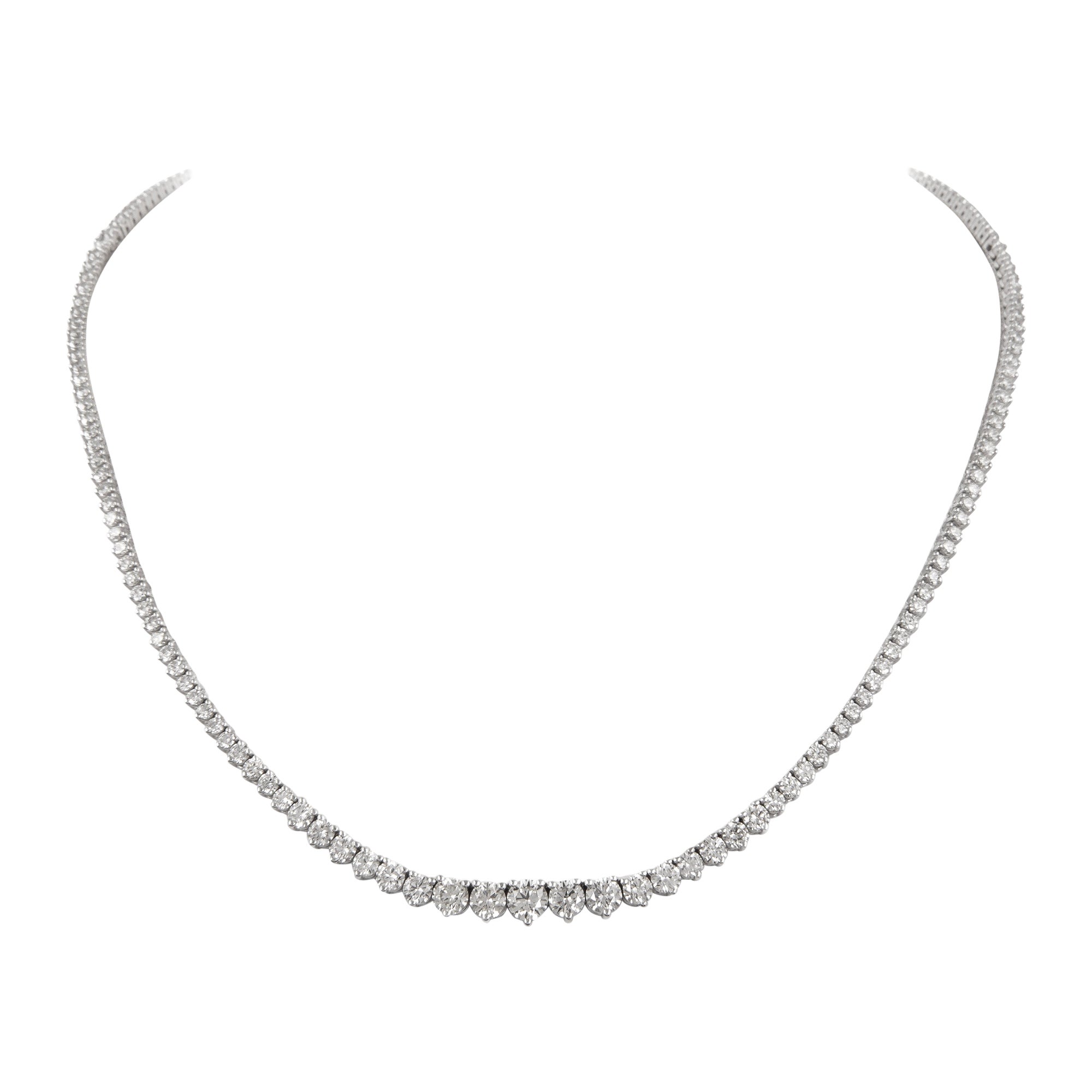 Alexander 8.53 Carat Diamond Three Prong Tennis Riviera Necklace 18k White Gold For Sale