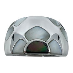 Rare Vintage Van Cleef & Arpels 18k White Gold Mother Of Pearl Flower Band Ring