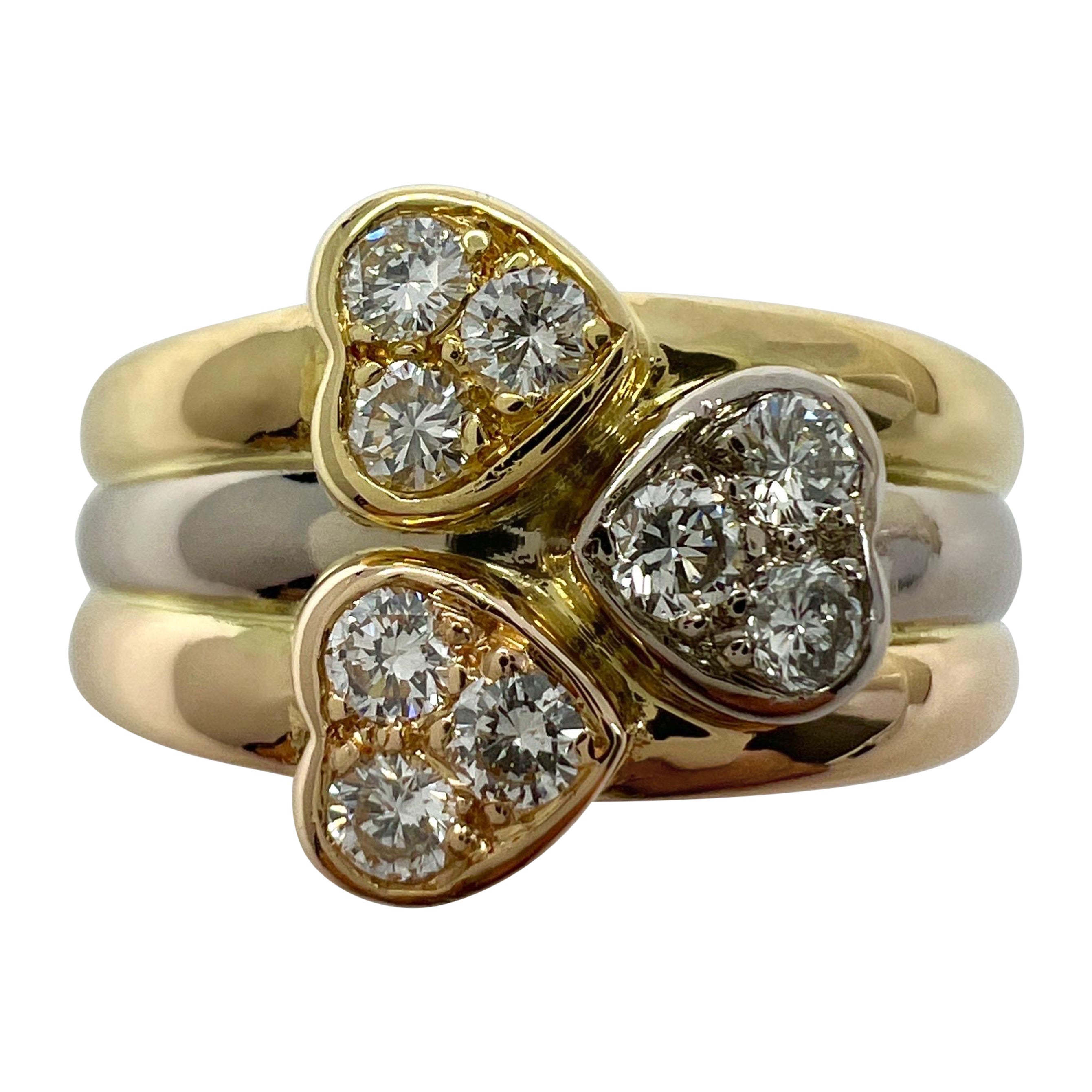 Seltener Van Cleef & Arpels Diamant-Herz-Ring aus 18 Karat mehrfarbigem dreifarbigem Gold mit Diamanten im Angebot