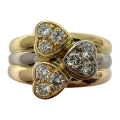 Rare Van Cleef & Arpels Diamond Heart 18k Multi Tone Tri Colour Gold Band Ring