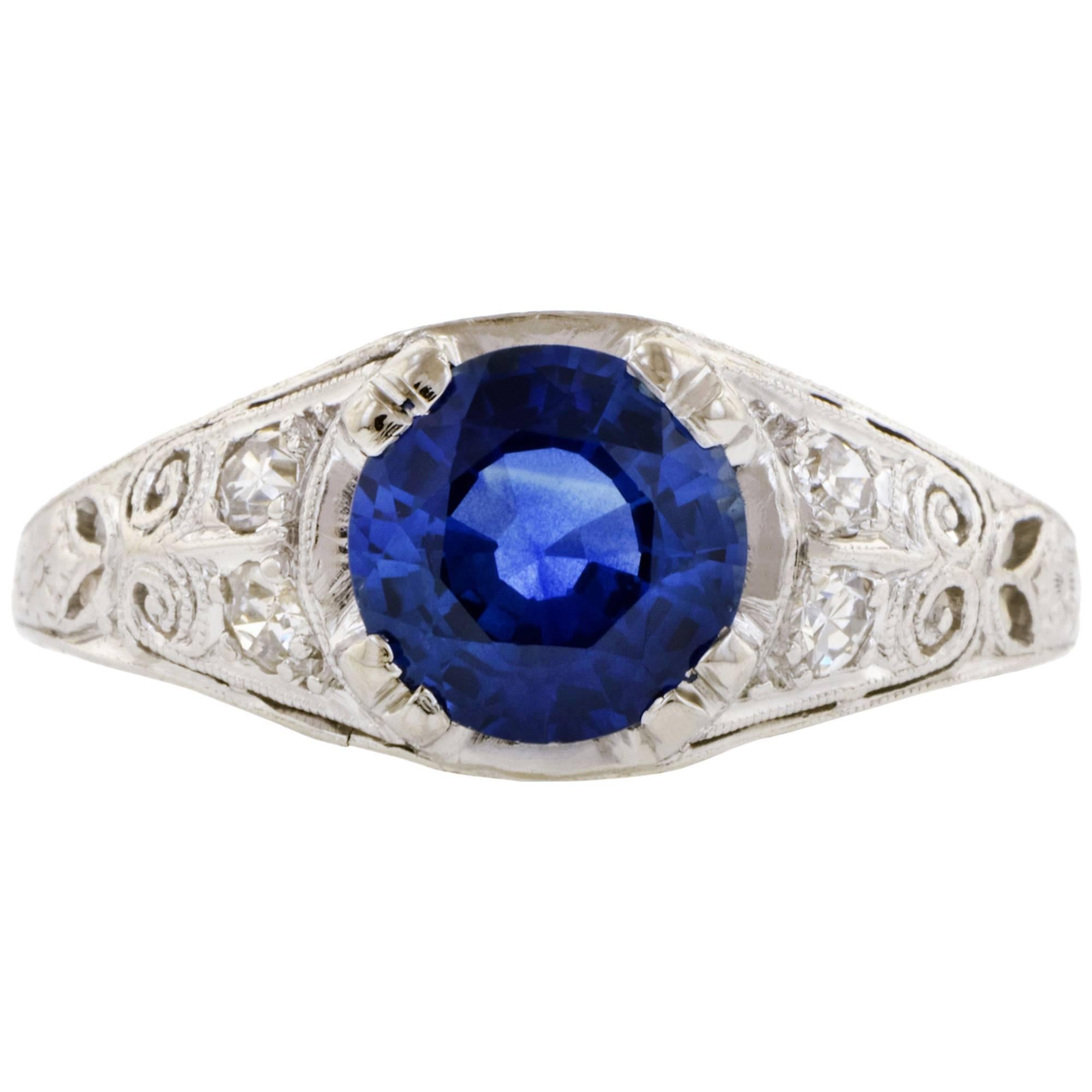 Art Deco Sapphire and Diamond Ring Circa 1935 For Sale