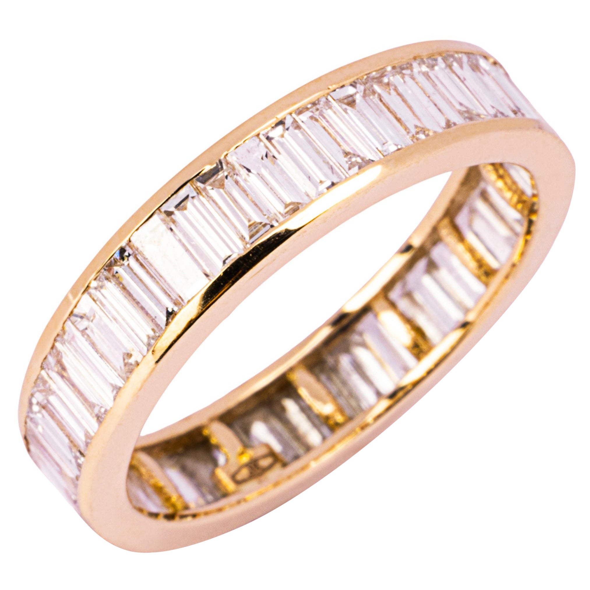 Alex Jona Baguette Cut White Diamond 18 Karat Yellow Gold Eternity Band Ring For Sale
