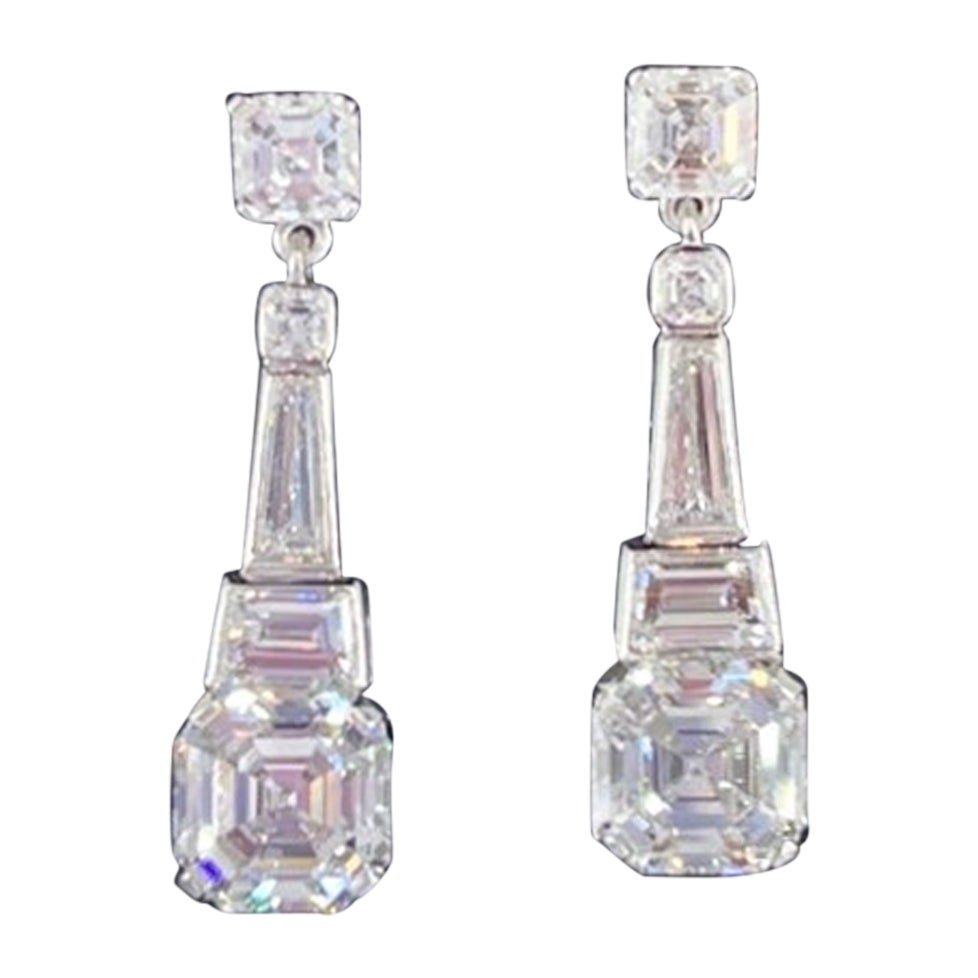 J. Birnbach 3.55 carat GIA Asscher Cut Diamond Art Deco Style Drop Earrings 