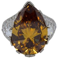 Extraordinary GIA 10.75 carat Fancy Brown Pear Shape Diamond Cocktail Ring