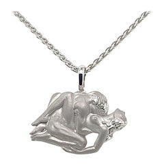 Vintage Carrera Y Carrera 18k White Gold Erotic Couple Intertwined Pendant Necklace