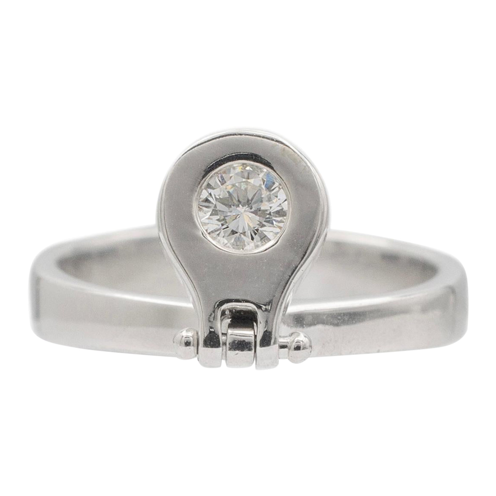 Ladies 18K White Gold Band With Diamond Drop Charm For Sale