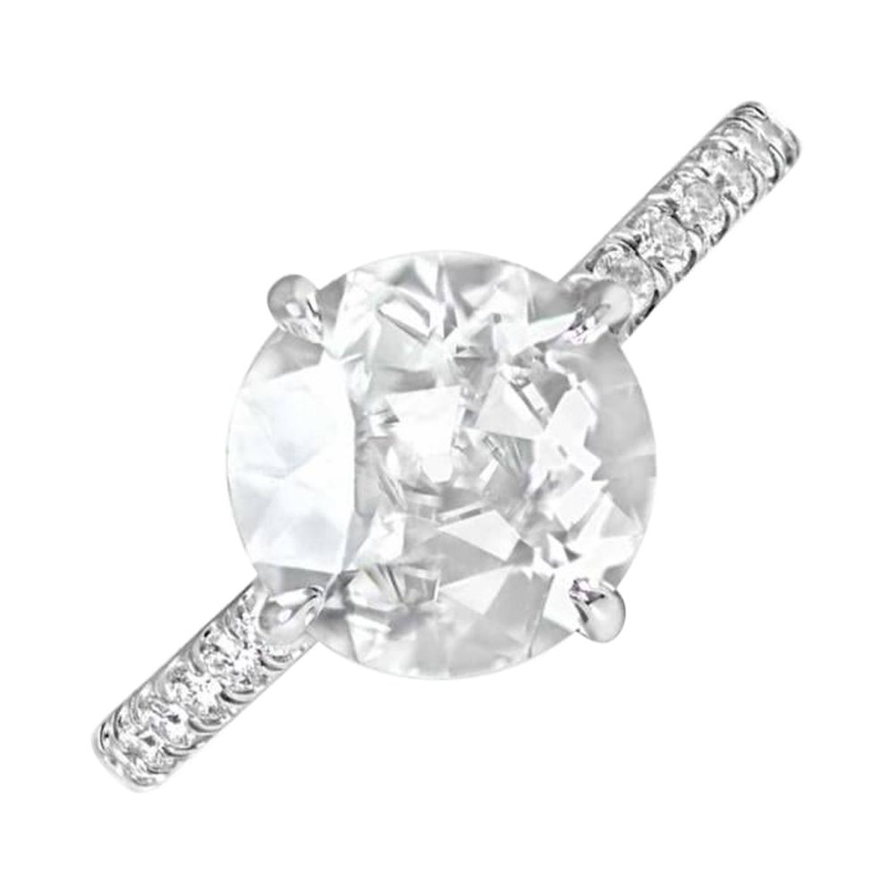 Bague de fiançailles solitaire en platine avec diamant taille européenne ancienne de 2,11 carats certifié GIA, couleur D